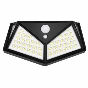 100 LED-es napelemes kültéri LED fali lámpa mozgásérzékelővel, fekete kivitel