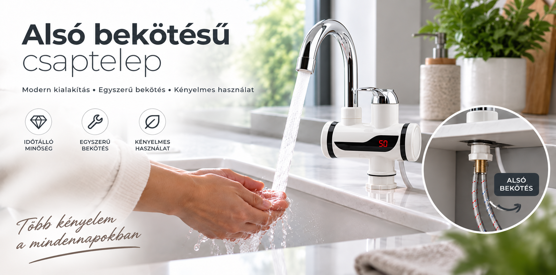 Elektromos vízmelegítő csaptelep LED kijelzővel